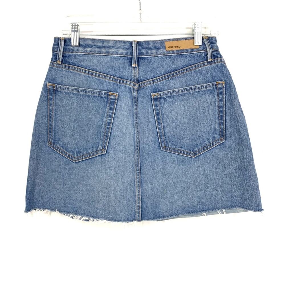 Grlfrnd Milla Women's Size 29 Light Wash Mini Skirt Metallic Leather Panel Denim - Picture 3 of 8